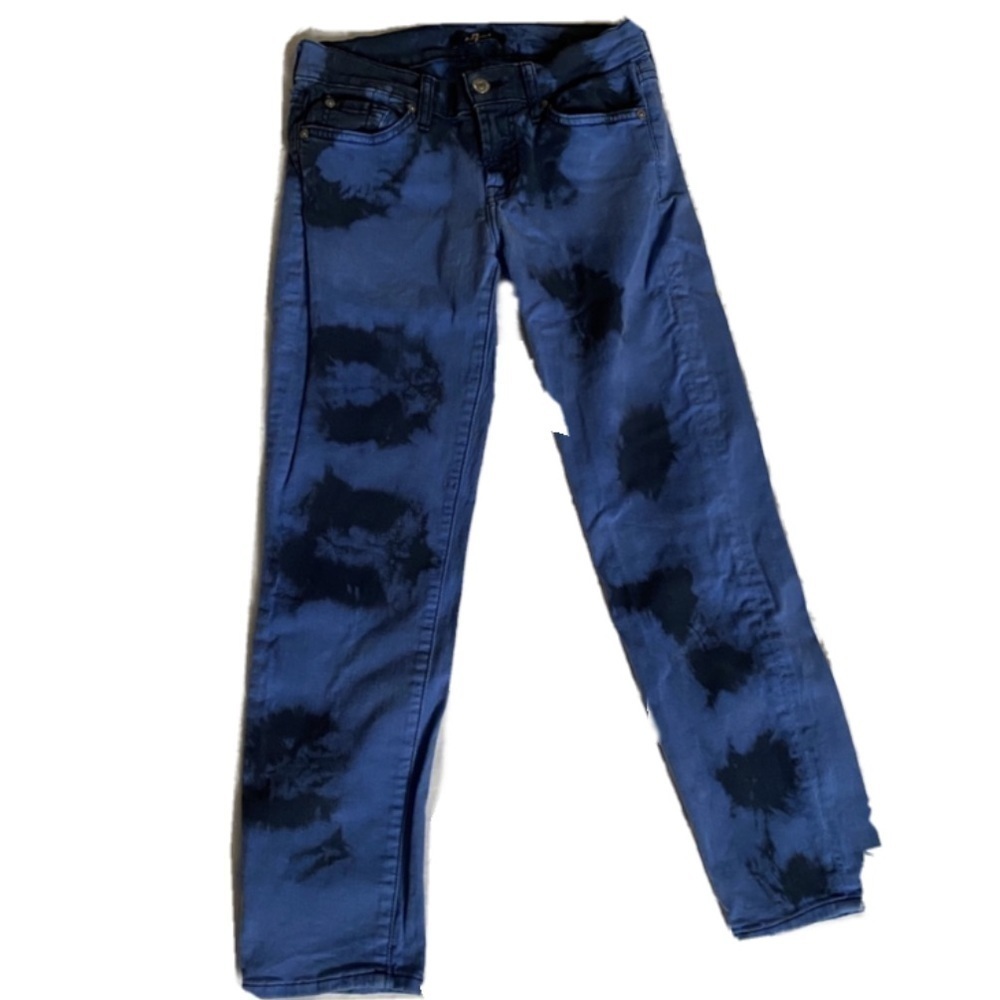 7 For All Mankind Blue Tie Dye Acid Wash Skinny Capri Jeans Sz 26
